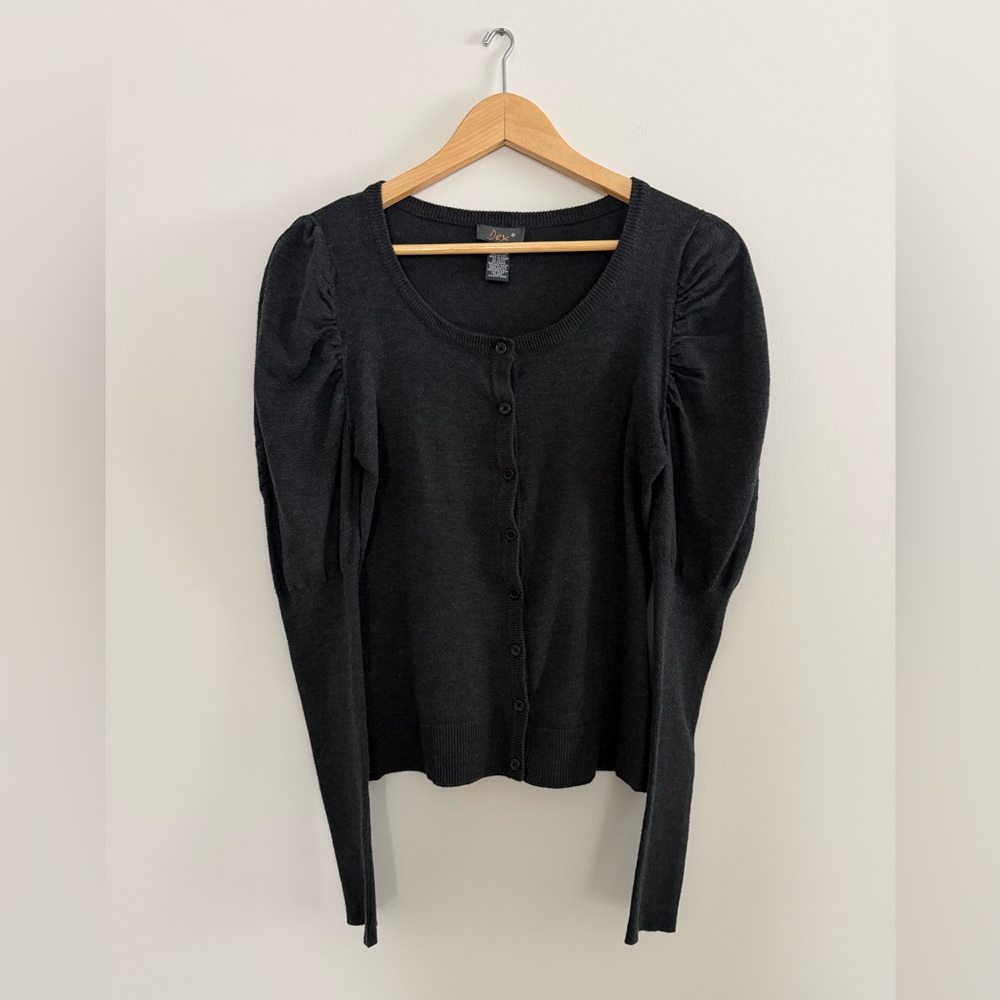 Dex Puff Sleeve Button Down Cardigan in Dark Charcoal Grey Size S